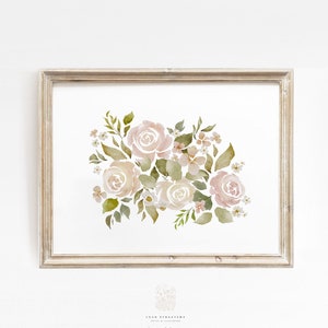 Arte murale con rose, stampa floreale ad acquerello, arte murale stampabile, arte murale ad acquerello, decorazione per camera da letto, arte per la stanza delle ragazze, stampa di fiori rosa, arte con rose