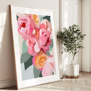 Peony Floral Wall Art: Abstract Pink Flower Print (Digital Download)