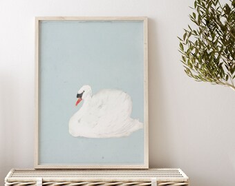 Vintage Swan Printable Art, Nature-Inspired Home Decor, Charming Wall Art Print, Bird Illustration, Calming Bedroom Decor, Living Room Art