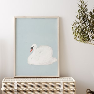 Vintage Swan Printable Art, Nature-Inspired Home Decor, Charming Wall Art Print, Bird Illustration, Calming Bedroom Decor, Living Room Art
