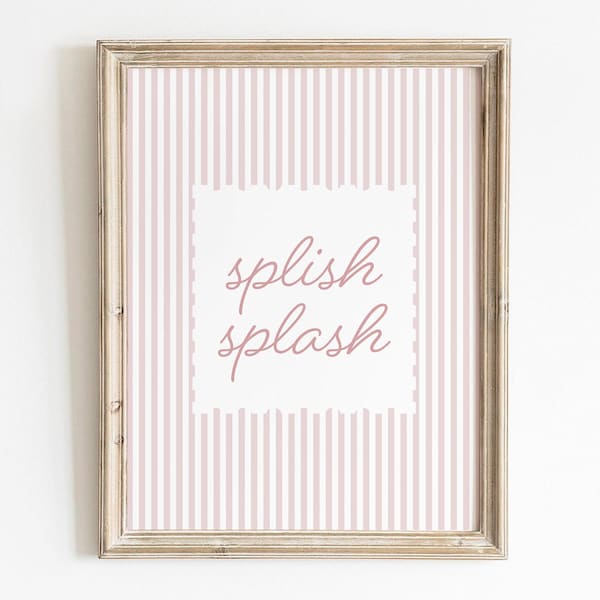 Roze meisjes spetterende muurdecoratie - Gestreepte badkamerprint (digitale download)