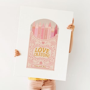 Liebe Buntstifte, Liebe Buntstifte, Kunstdruck, druckbare Wandkunst, wunderliche Kinderzimmer Dekor, Valentinstag druckbar, Retro inspirierter Druck, Kinderzimmer Wandkunst