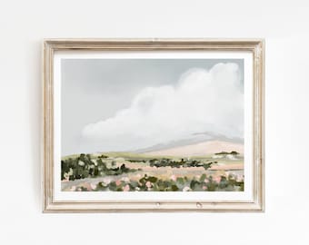 Pastel Mountain Landscape, Printable Wall Art, Soft Earth Tone Decor, Nature Art Print, Neutral Bedroom Wall Art, Office Decor