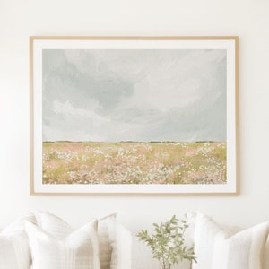 Meadow Field Painting, Wildflower Landscape Print, Printable Nature Wall Art, Floral Field Art Print, Countryside Wall Art, Floral Wall Art