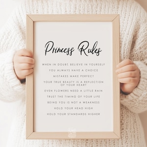 Arte de pared &quot;Princesa manda&quot;, decoración para habitación de niñas, arte de pared imprimible, impresión minimalista con frase, arte de pared de princesa, impresión en blanco y negro para habitación de bebé.