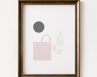 Blush and Sage Geometric Wall Art: Minimal Abstract Shapes Print