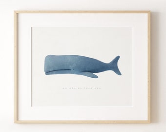 Decoración de ballenas de vivero, arte de pared imprimible, impresión de arte de ballenas, arte de ballenas de vivero, decoración costera, decoración de vivero azul, decoración de habitaciones para niños, arte del océano