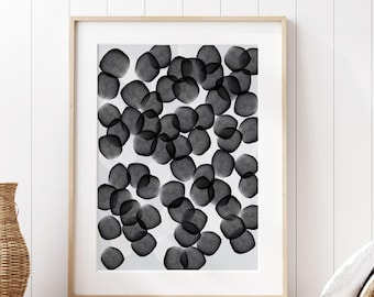 Zwarte abstracte cirkelsprint: moderne minimalistische muurkunst (digitale download)