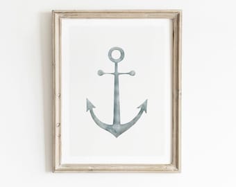 Anchor Watercolor Print, Coastal Wall Art, Printable Art, Nautical Theme Decor, Maritime Wall Art, Boat Anchor Artwork, Boys Room Decor