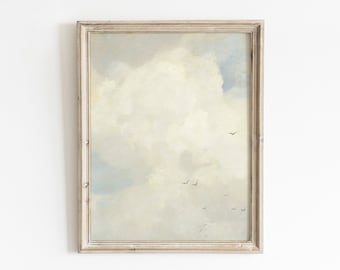 Vintage Cloud Art Print, Sky Art Print, Printable Wall Art, Blue Sky Wall Art, Nursery Wall Art, Calming Wall Art, Blue and White Decor