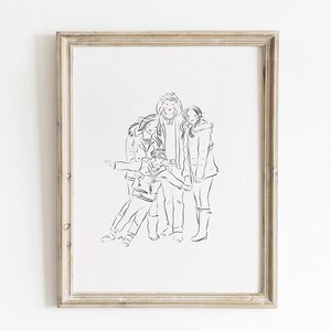 Retrato de 4 personajes dibujado a mano: Ilustración de arte lineal personalizada