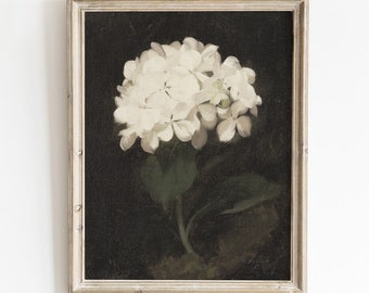 White Hydrangea Oil Painting - Vintage Floral Wall Art (Digital Download)