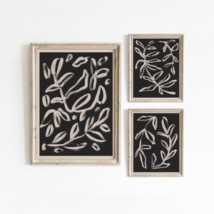 Black Floral Wall Art, Printable Wall Art, Abstract Floral Set, Abstract Botanical Print, Black Abstract Printable Art, Floral Print Set