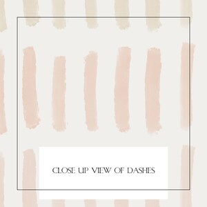 Close-up of minimalist pattern print with soft pastel stripes in beige, pink, and peach, framed for a gender-neutral nursery or modern playroom.