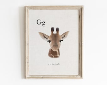 Baby Giraffe Art, Printable Wall Art, Safari Baby Animals, Baby Giraffe Print, Baby Animal Art, Modern Nursery Art, Alphabet Printable