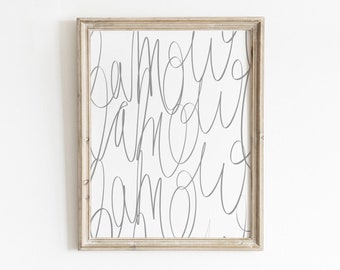 Love Art Print, Abstract Art, L&#39;Amour Print, Nursery Art, PRINTABLE Wall Art, Modern Art, Neutral Wall Art, Handlettered Print, Love Decor