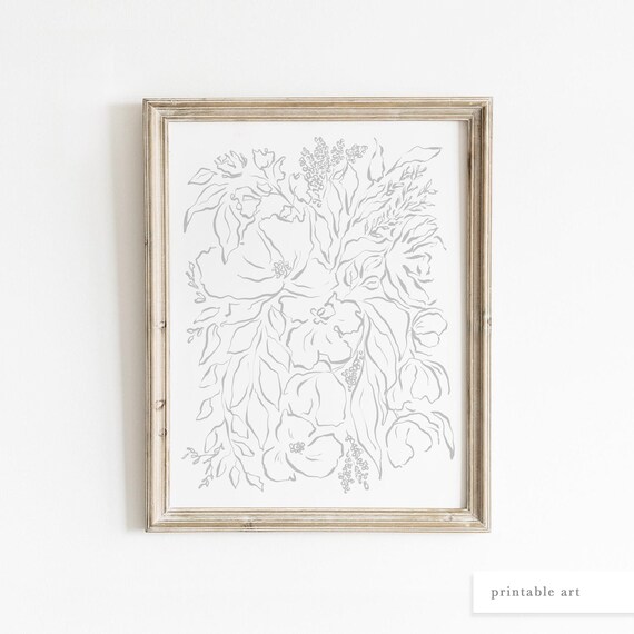 Grey Floral Wall Art Printable Wall Art Home Decor Floral Etsy