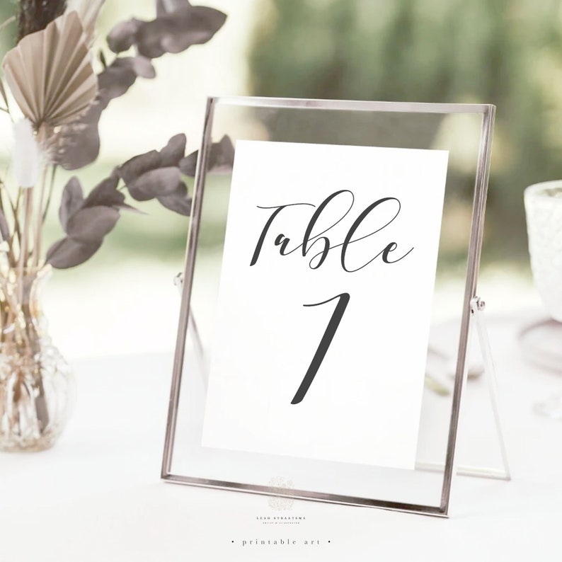 Wedding Table Numbers, Printable Wedding Table Numbers, Wedding Printable, Script Table Numbers, Black and White Table Numbers, Table Decor image 3