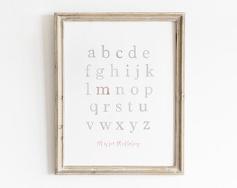 Custom Nursery Print, Watercolor Print, Watercolor ABC, Custom Alphabet, Nursery Wall Art, Kids ABC Poster, Custom Name Print, Printable Art