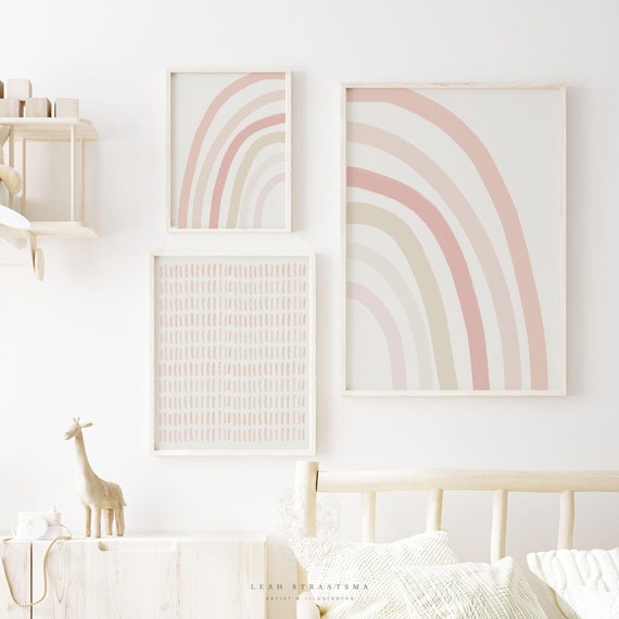 Neutral Rainbow Nursery Art Set, Minimalist Pastel Wall Art, Gender-Neutral Kids Room Decor, Modern Printable Nursery Art, Girls Room Decor
