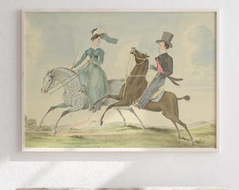 Horse and Rider Illustration, Vintage Horse Wall Art, Printable Wall Art, Equestrian Art Print, Horse Lover Gift, Animal Wall Art Print