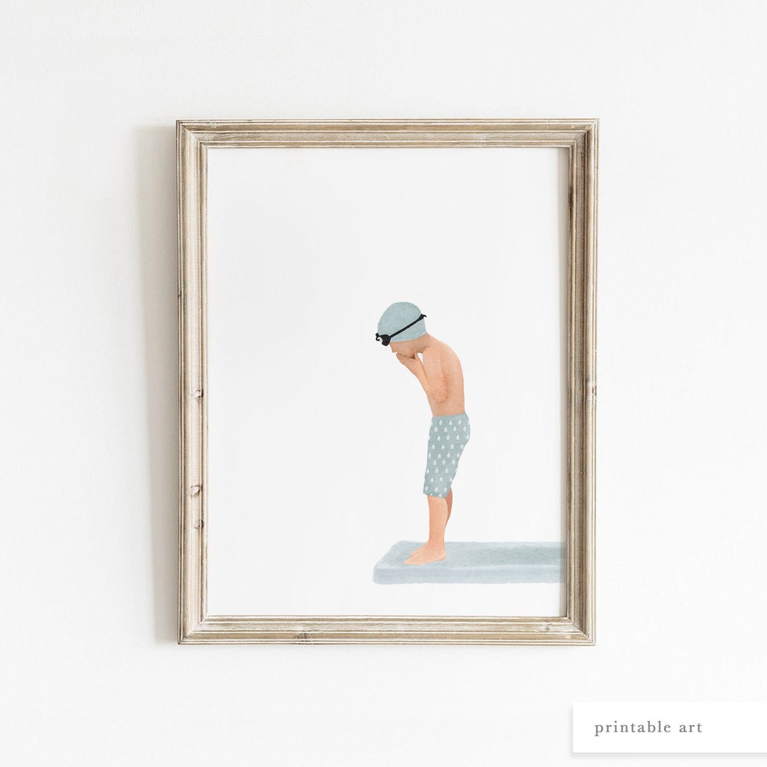 Swimming Art Print, Printable Wall Art, Kids Bathroom Wall Art, Coastal ...