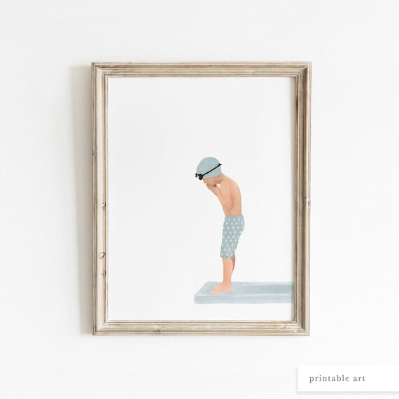 Swimming Art Print Printable Wall Art Kids Bathroom Wall Etsy