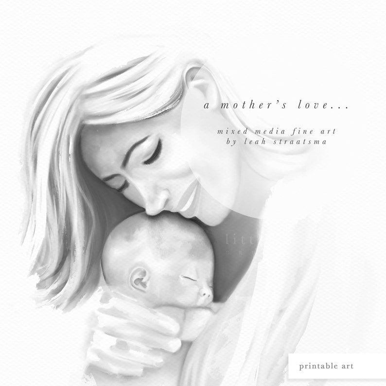 Mutter und Baby Wandkunst, Mutter und Kind Druck, druckbare Wandkunst, Muttertag Wandkunst, Muttertag Illustration, Aquarellmalerei Bild 2
