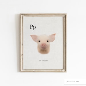 Decoração de berçário de porcos, arte de parede para impressão, impressão de alfabeto de berçário, impressão de animal de fazenda, impressões de animais de fazenda de berçário, arte de parede educacional para impressão