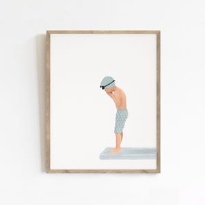 Niño con gorro de natación azul: Decoración de pared para la piscina