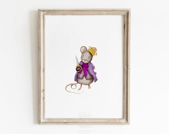 Christmas Mouse Decor, Printable Wall Art, Christmas Watercolor Print, Kids Christmas Decor, Nutcracker Mouse, Mouse King Illustration