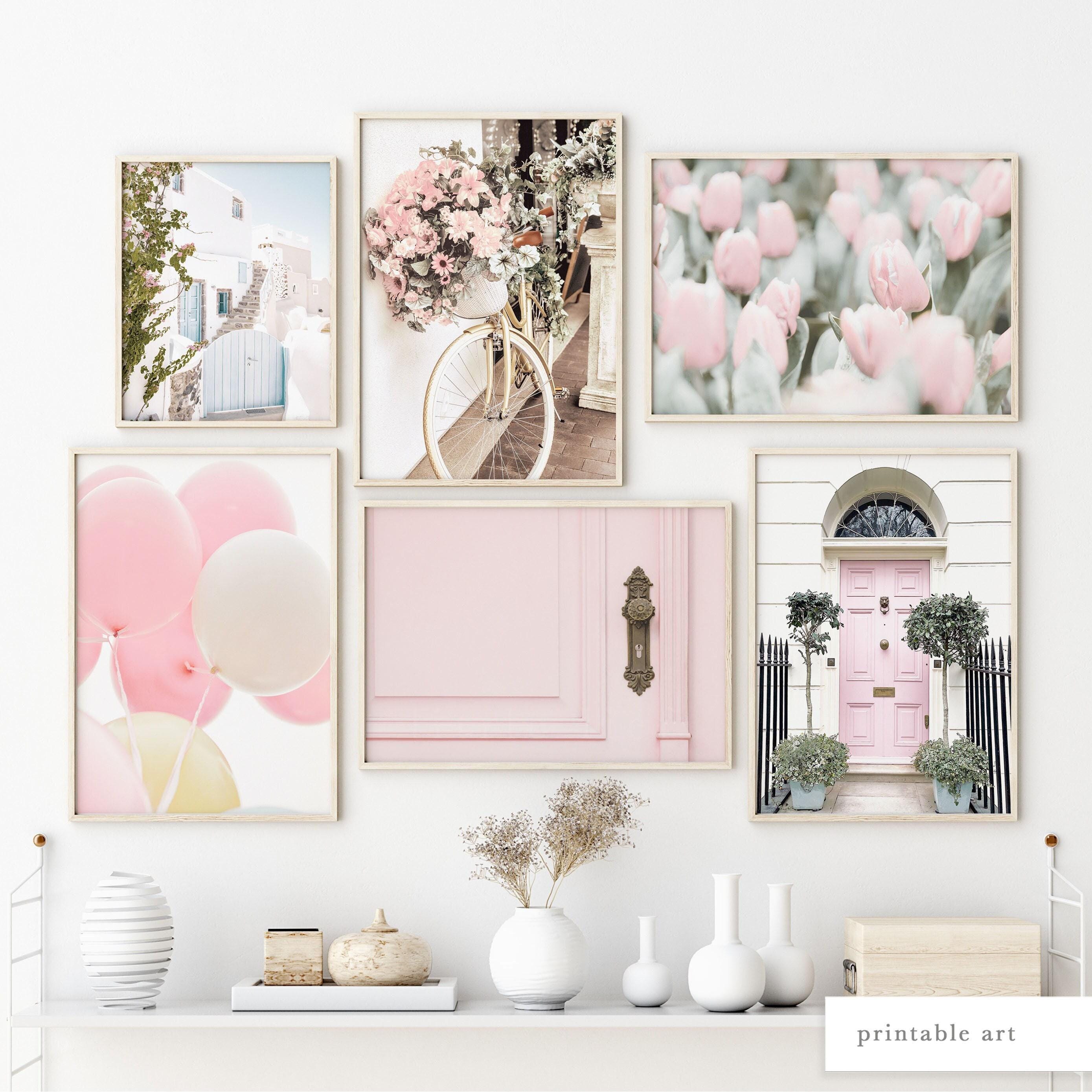 Pink Gallery Wall Set, Printable Wall Art, Girls Room Decor, Pink Photography Print, Floral & Balloon Art, Set of 6 Digital Prints