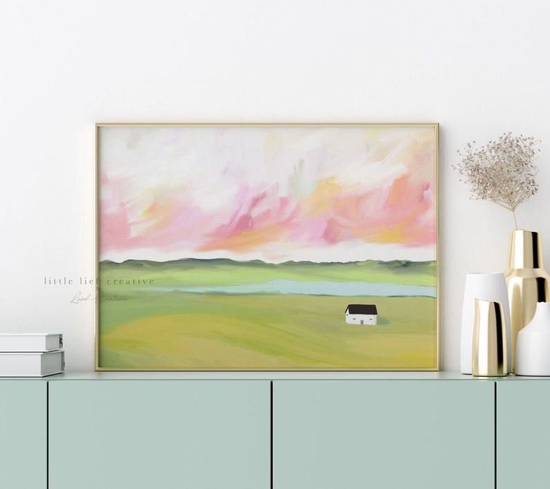 Farmhouse Wall Decor, Printable Wall Art, Landscape Wall Art, Cloudy Sky Painting, Farmhouse Wall Art, Bedroom Wall Decor, Girls Room Decor image 5