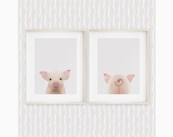 Arte de pared para guardería de cerdos: Juego de impresiones de traseros de animales juguetones