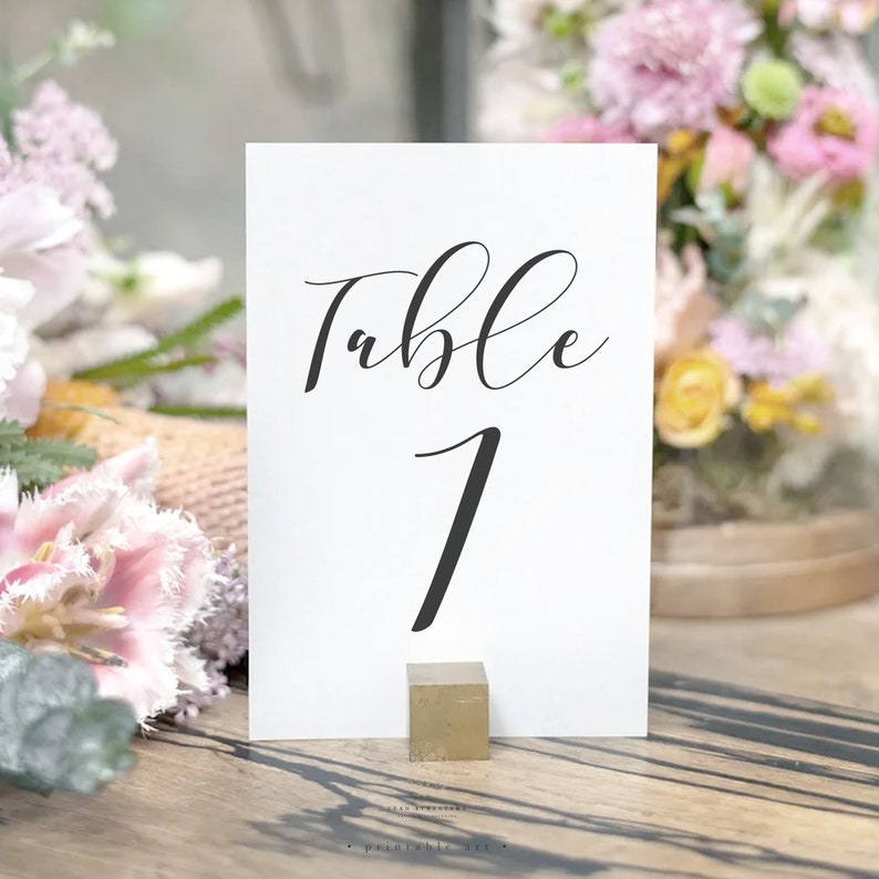 Wedding Table Numbers, Printable Wedding Table Numbers, Wedding Printable, Script Table Numbers, Black and White Table Numbers, Table Decor image 2