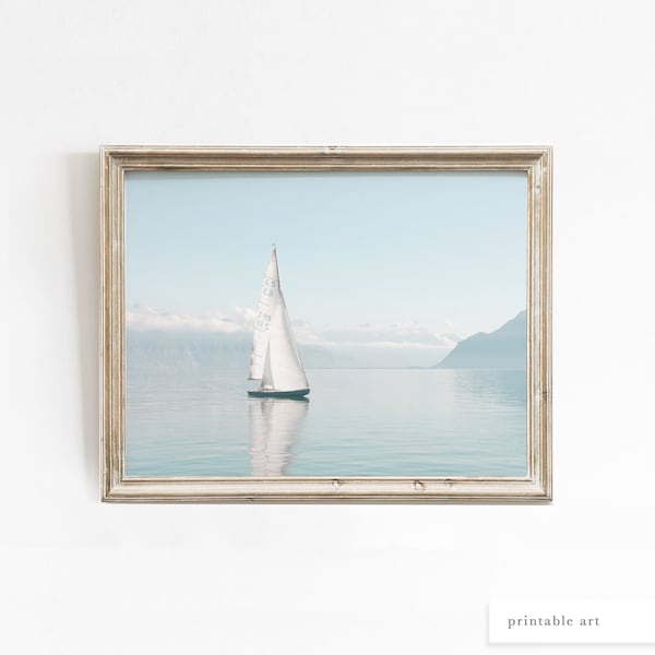 Sailboat Art Print, Printable Wall Art, Coastal Wall Art, Nursery Wall Art, Coastal Decor, Sailboat Wall Art, Nautical Nursery Decor