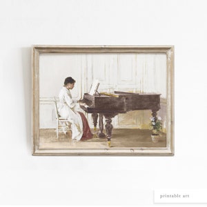 Music Room Decor, Woman Playing Piano, Antique Portrait Painting, Printable Wall Art, Music Room Art, Farmhouse Decor, Office Room Decor