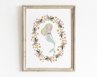 Mermaid Art Print, Printable Art, Mermaid Print, Mermaid Art, Mermaid Wall Art, Mermaid Printables, Mermaid Printable Sign, Mermaid Artwork