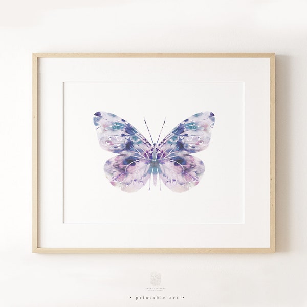 Purple Butterfly Wall Art, Watercolor Butterfly Print, Printable Wall Art, Nursery Wall Art, Girls Room Decor, Kids Bathroom Decor, Kids Art