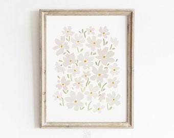 Daisy Flower Wall Art, witte bloemenprint, afdrukbare muurkunst, bloemenkwekerijprints, tienermeisje kunst aan de muur, bloemenbadkamermuurdecor, bloem