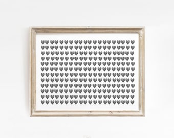 Black Watercolor Hearts Print: Minimalist Monochrome Wall Art