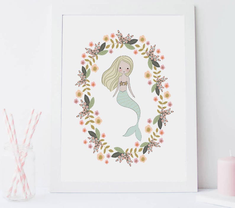 Mermaid Art Print, Printable Art, Mermaid Print, Mermaid Art, Mermaid Wall Art, Mermaid Printables, Mermaid Printable Sign, Mermaid Artwork image 3