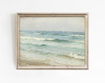 Vintage Ocean Print, Vintage Landscape Painting, Printable Wall Art, Ocean Art Print, Beach Waves Print, Antique Oil Painting, Coastal Decor