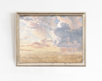 Cloud Painting, Vintage Landscape Print, Printable Wall Art, Vintage Art Print, Vintage Cloud Print, Cloud Oil Painting, Antique Art