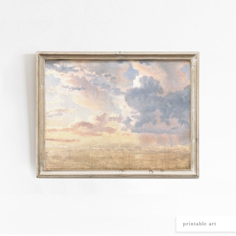 Cloud Painting, Vintage Landscape Print, Printable Wall Art, Vintage Art Print, Vintage Cloud Print, Cloud Oil Painting, Antique Art zdjęcie 1