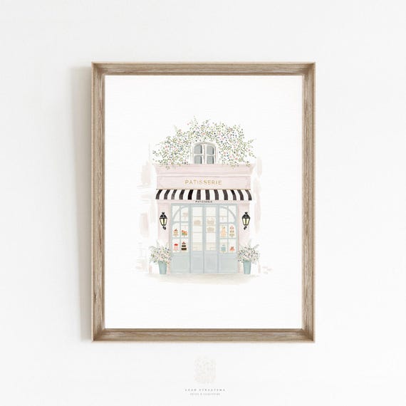 French Bakery Art, Paris Cafe Print, Printable Wall Art, Girls Room Decor, Patisserie Watercolor, Kitchen Wall Art, French Nursery Print