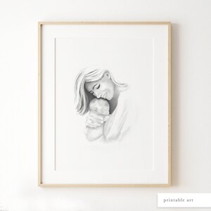Mutter und Baby Wandkunst, Mutter und Kind Druck, druckbare Wandkunst, Muttertag Wandkunst, Muttertag Illustration, Aquarellmalerei Bild 4