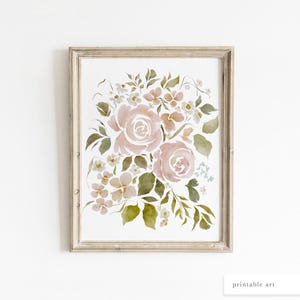 Arte floreale botanica, arte murale stampabile, arte floreale ad acquerello, decorazioni floreali rosa, arte murale per camera da letto, arte murale per cameretta dei bambini, stampa moderna di rose