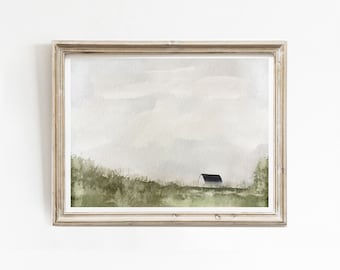 Arte de pared de granero, pintura de granero, impresión de granero blanco, pintura de paisaje, arte de pared imprimible, paisaje imprimible, arte de pared minimalista, arte de granero