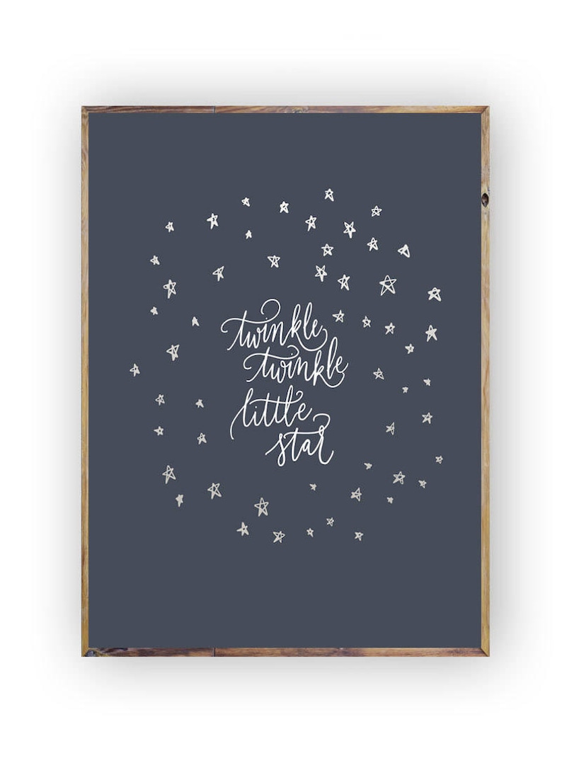 Twinkle Twinkle Little Star Print Nursery Print Navy Blue Nursery Printable Art Hand Lettered Print Kids Room Decor Baby Wall Art